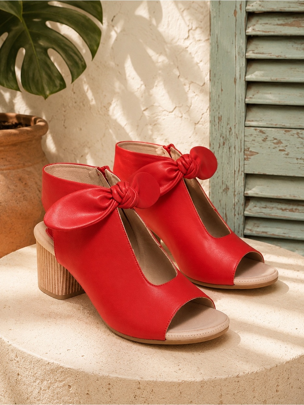 Good Choice Kimora Red Faux Leather Peep Toe Bow Detail Heeled Sandals Size 7